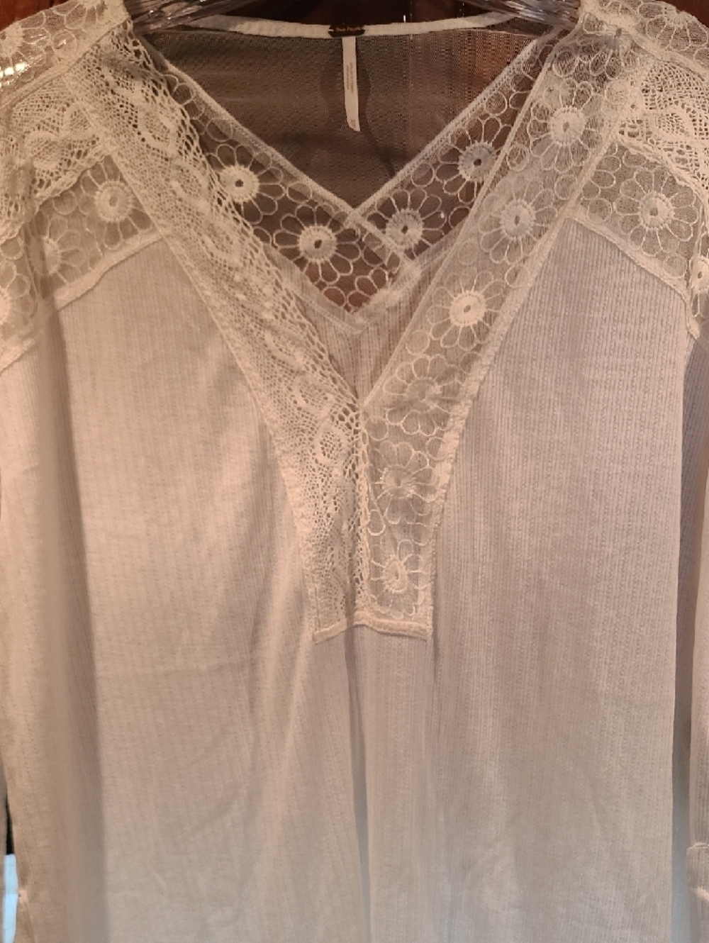 Free People Cream Lace-Trim Long Sleeve Tee - Picture 9 of 14